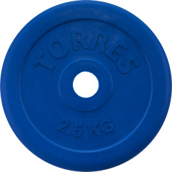 Диск обрезиненный TORRES 2,5 кг арт. PL50392, d 25мм, металл в резиновой оболочке, синий